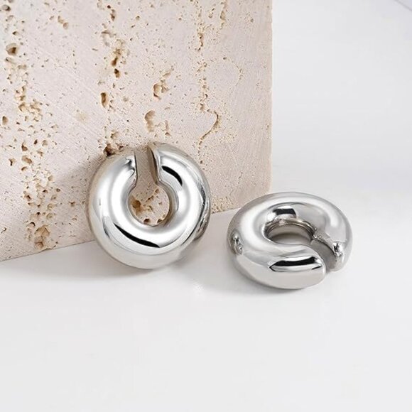 Silver Gold Non Piercing Chunky Ear Cuffs for Women - Pack of 4, Fashionable Wra - Picture 6 of 7